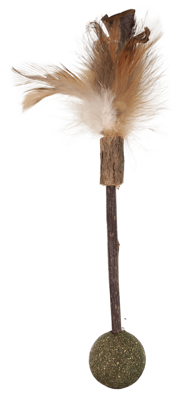 Hračka Magic Cat Natural Fun dřívko s přírodními pírky a koulemi 18cm