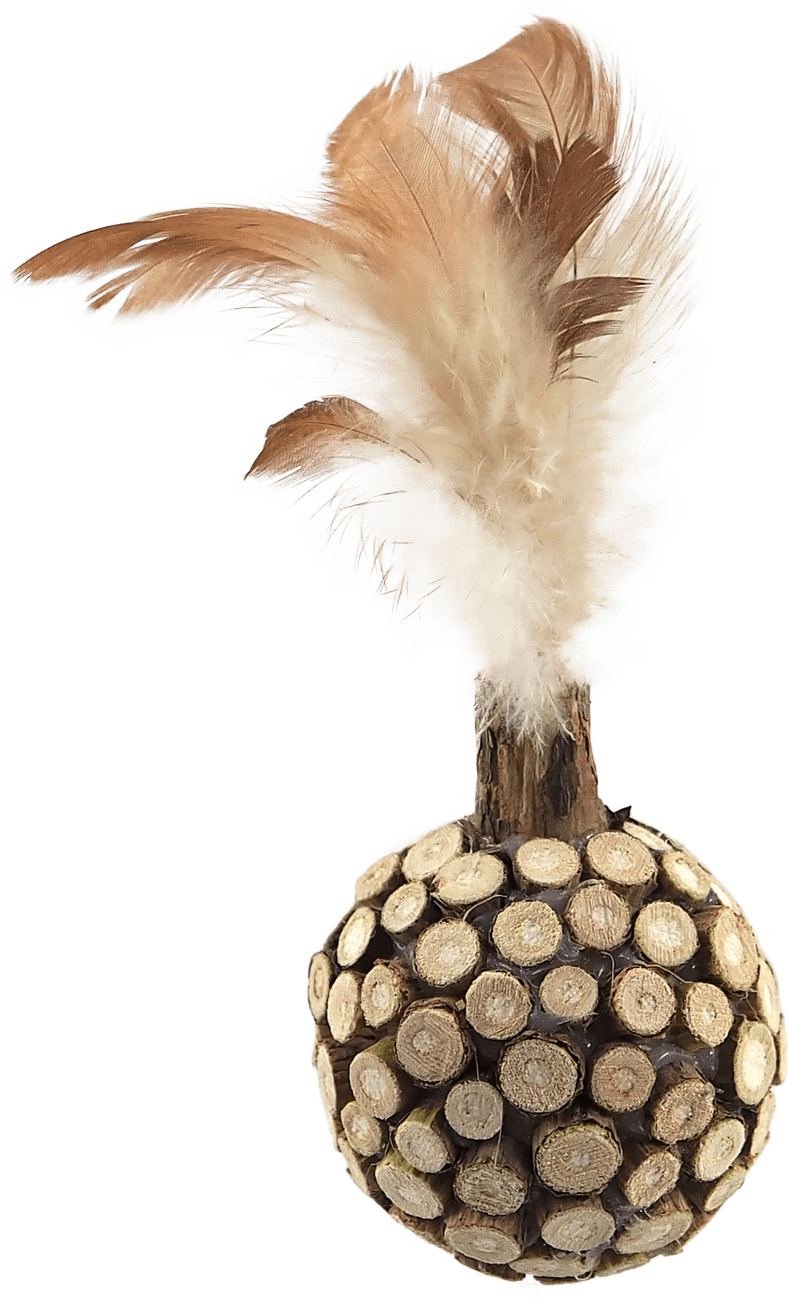 Hračka Magic Cat Natural Fun koule s přírodními pírky a dřevem 13cm