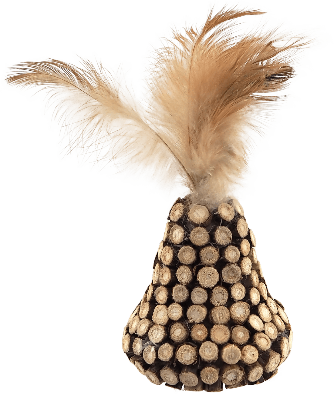 Hračka Magic Cat Natural Fun kužel s přírodními pírky a dřevem 13cm