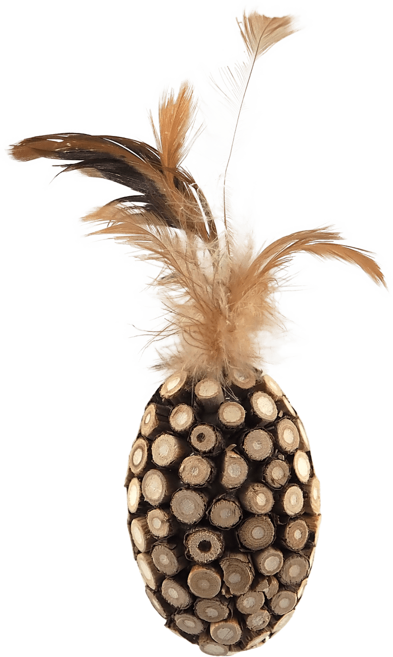 Hračka Magic Cat Natural Fun ovál s přírodními pírky a dřevem 14cm