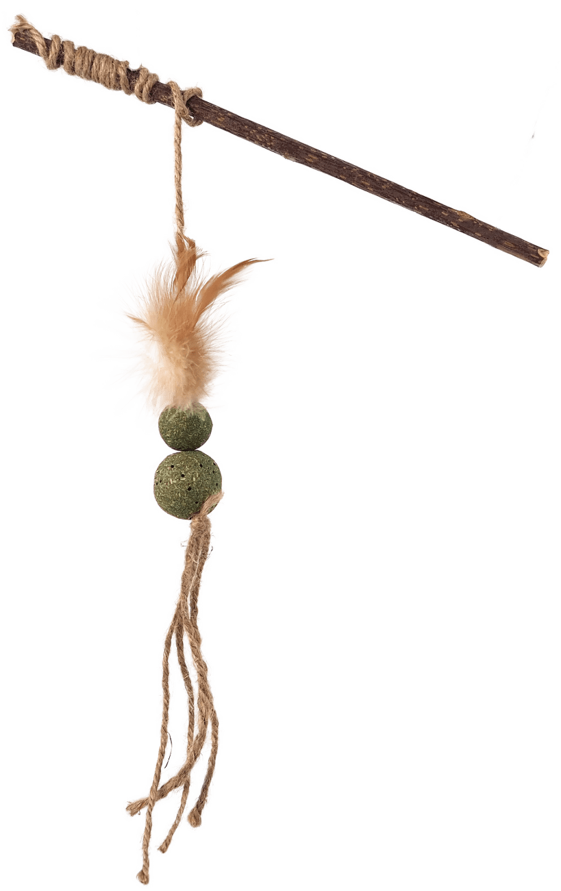 Hračka Magic Cat Natural Fun šidítko s přírodními pírky a provázky 25cm