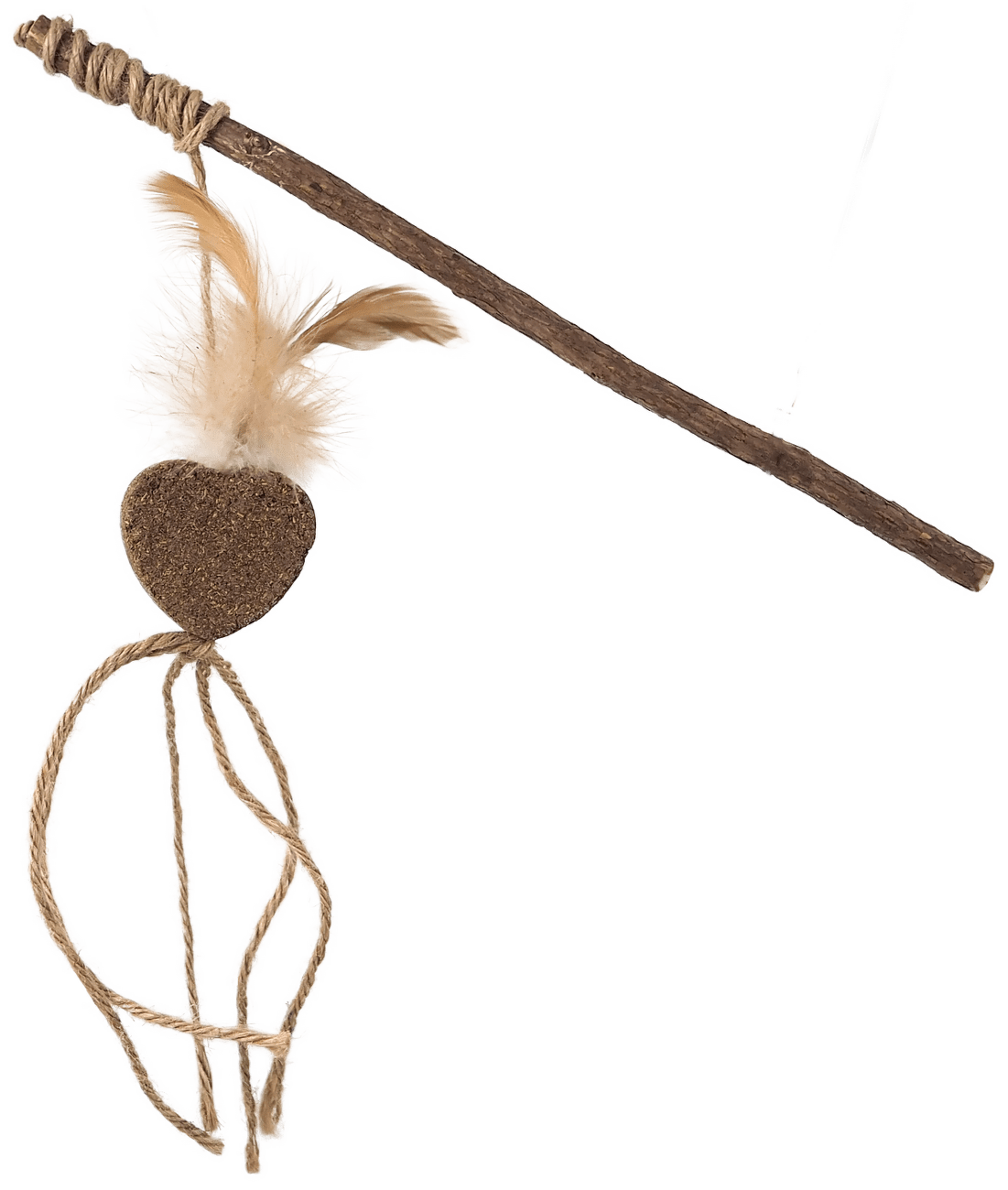 Hračka Magic Cat Natural Fun šidítko srdce s přírodními pírky a provázky 25cm