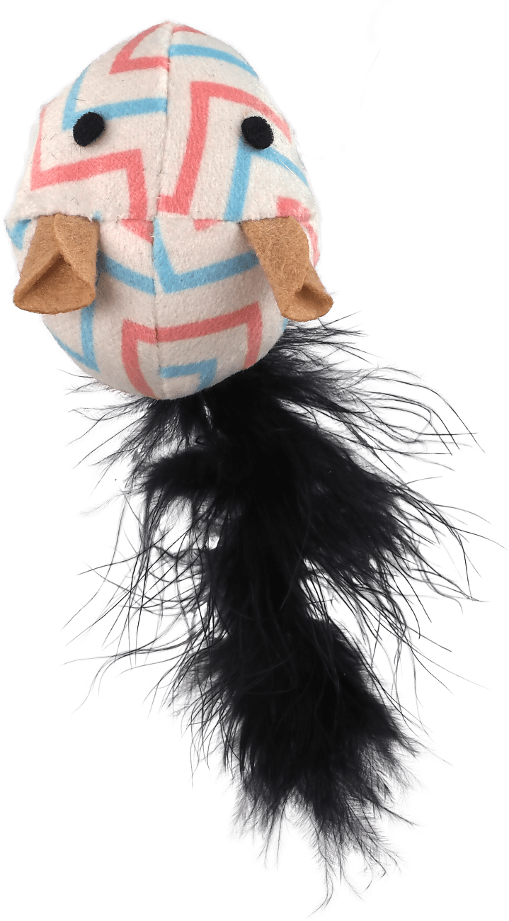 Hračka Magic Cat Rainbow Relax myš s pírkem a šantou kočičí bílá 5,5cm