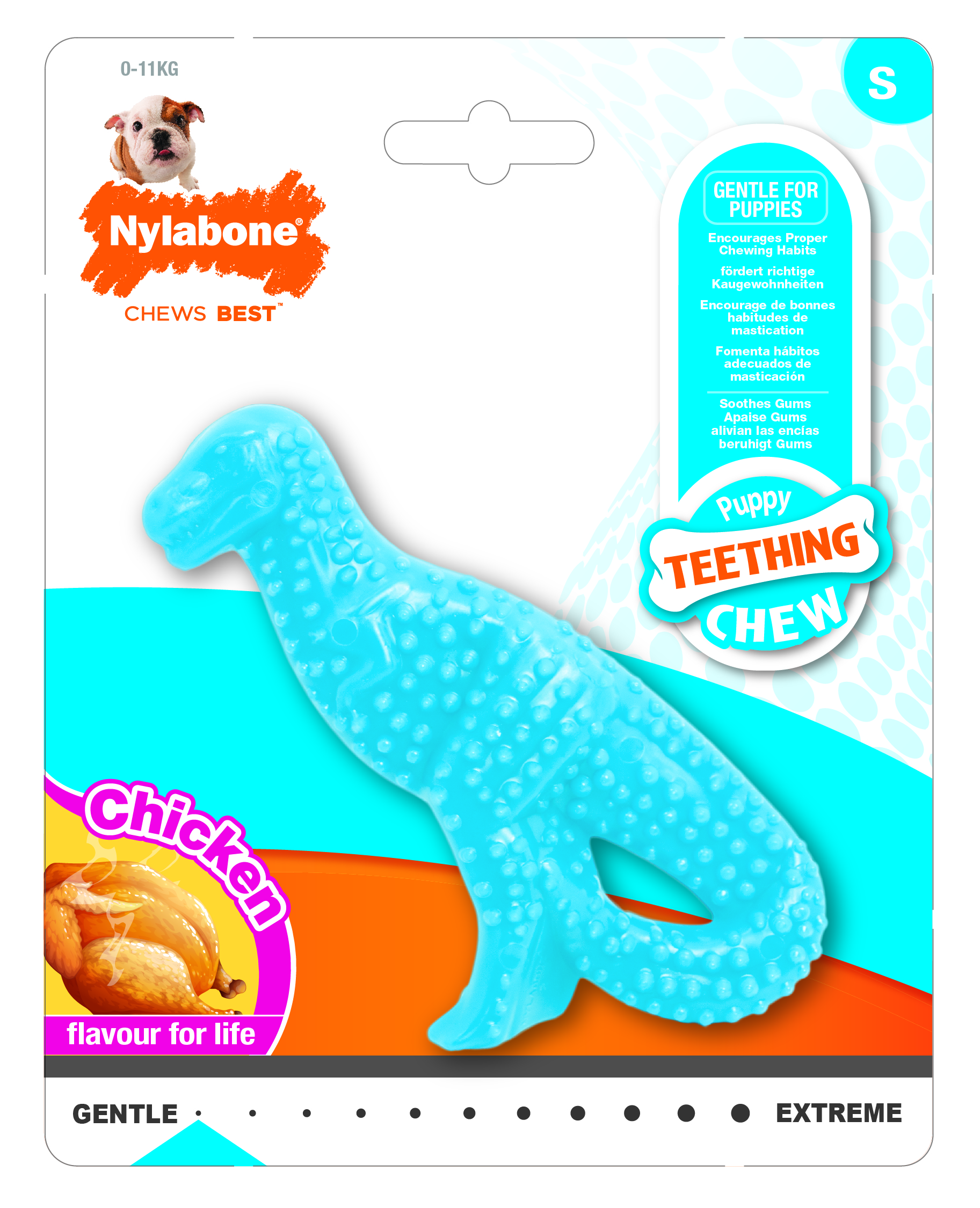 Hračka Nylabone Puppy Teething Dental Dino Chicken S