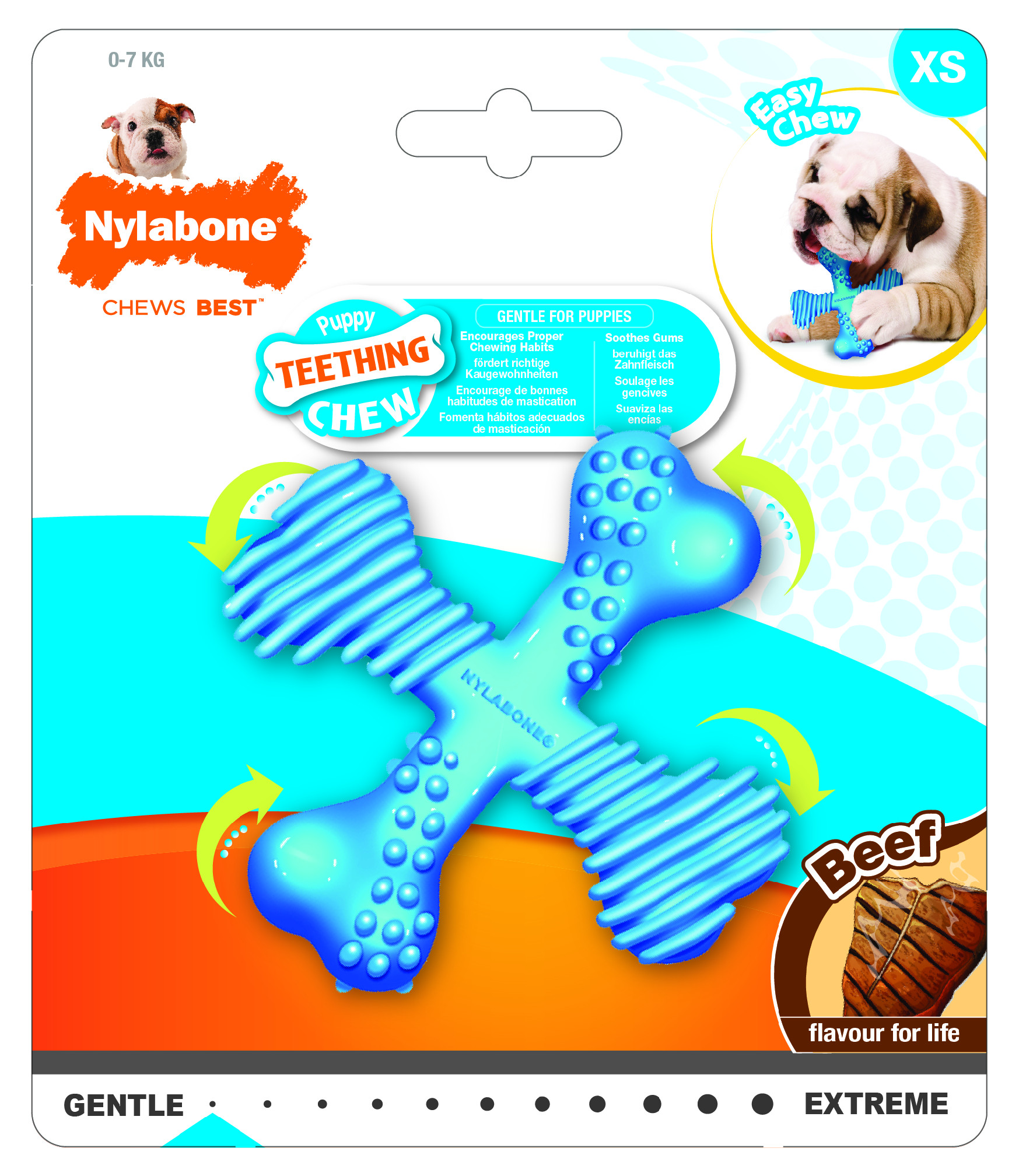 Hračka Nylabone Puppy Teething X Bone Beef S