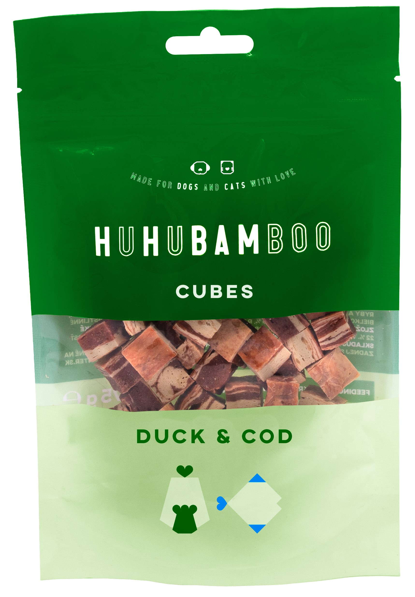 Huhubamboo kostky s kachním a treskou 75 g