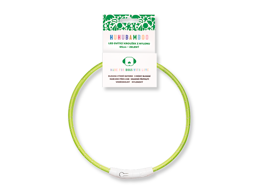 Huhubamboo LED svítící obojek z nylonu zelený 65 cm