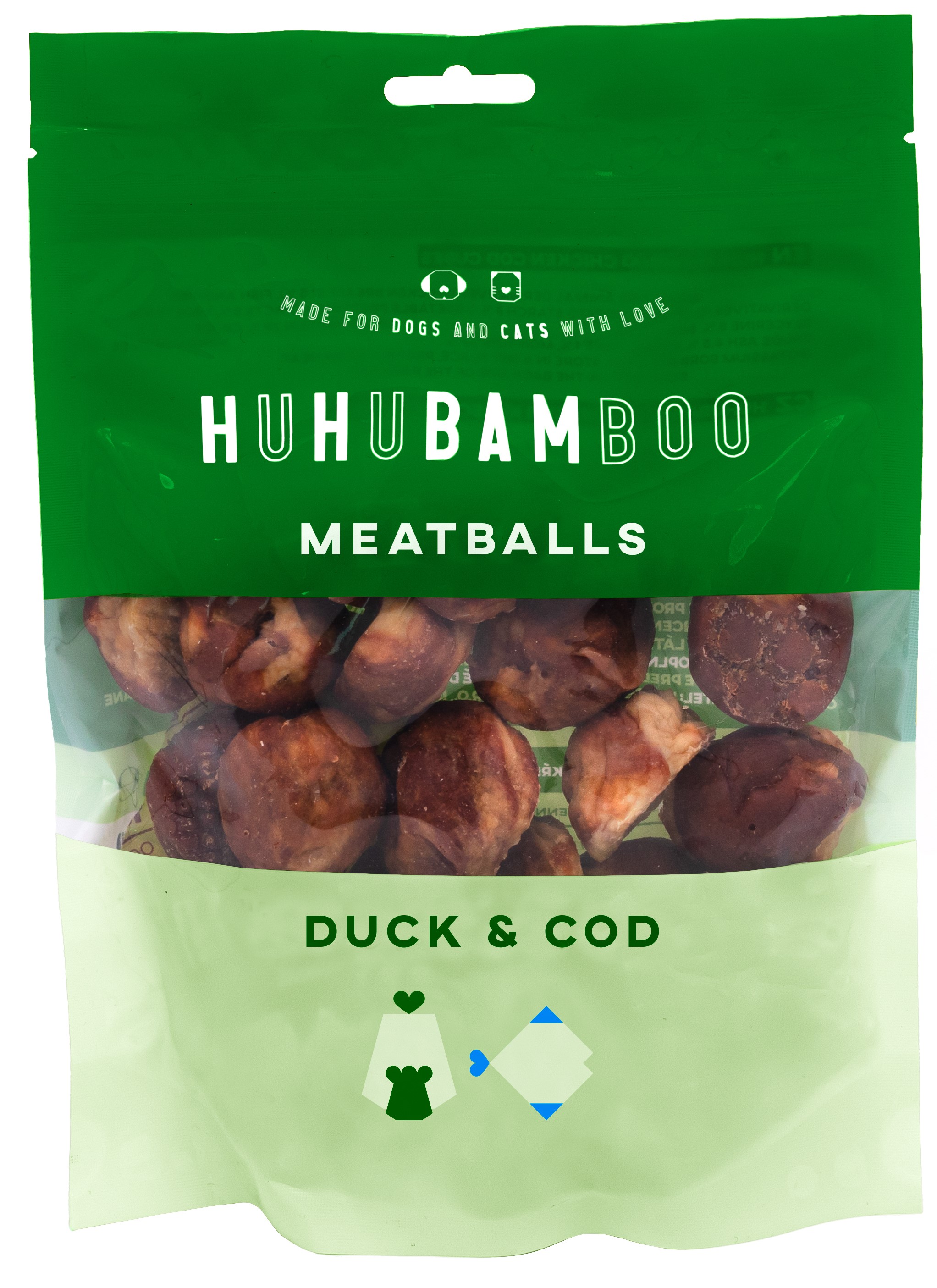 Huhubamboo masové koule s kachním a treskou 250 g