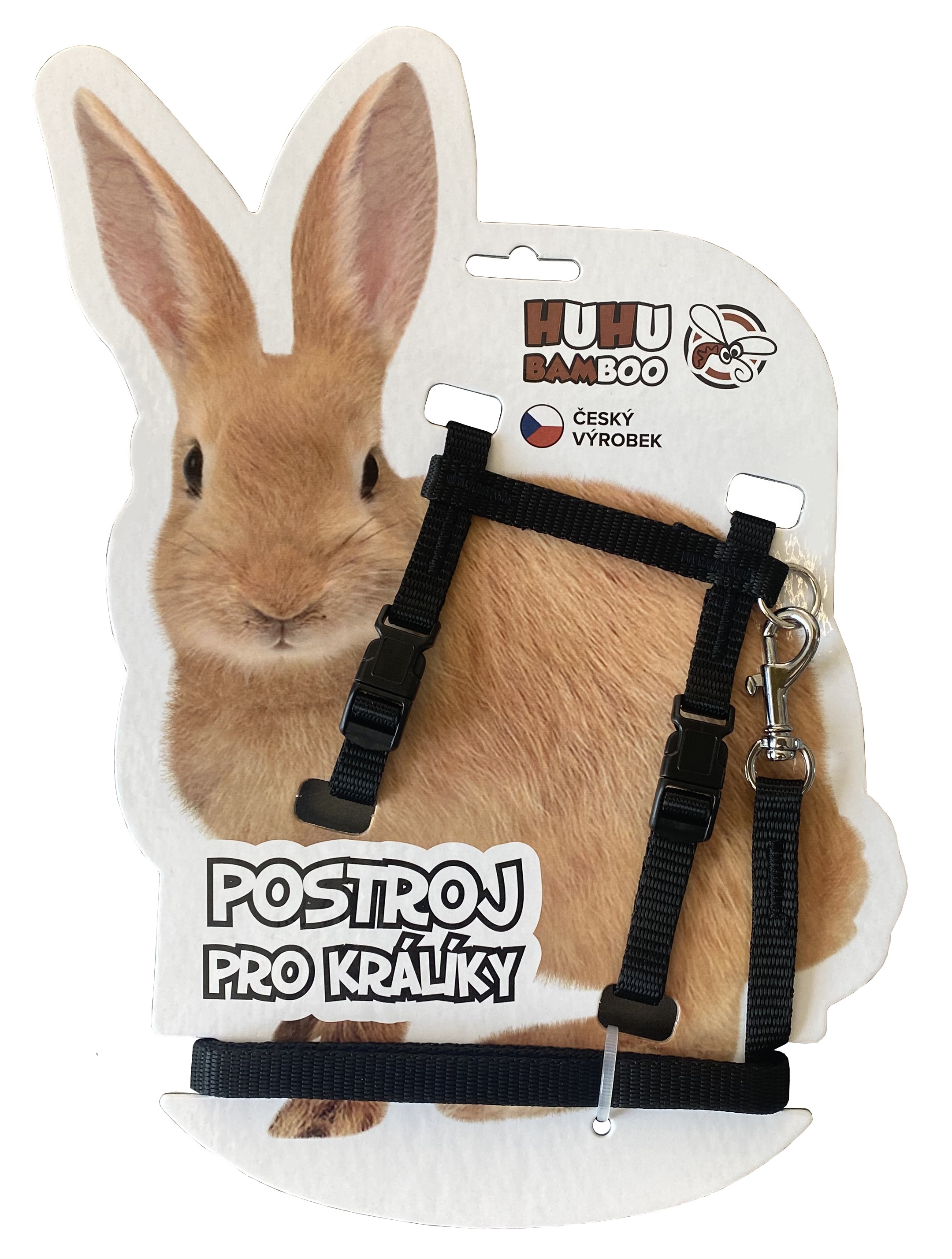 Huhubamboo set postroje a vodítka pro králíka – černý