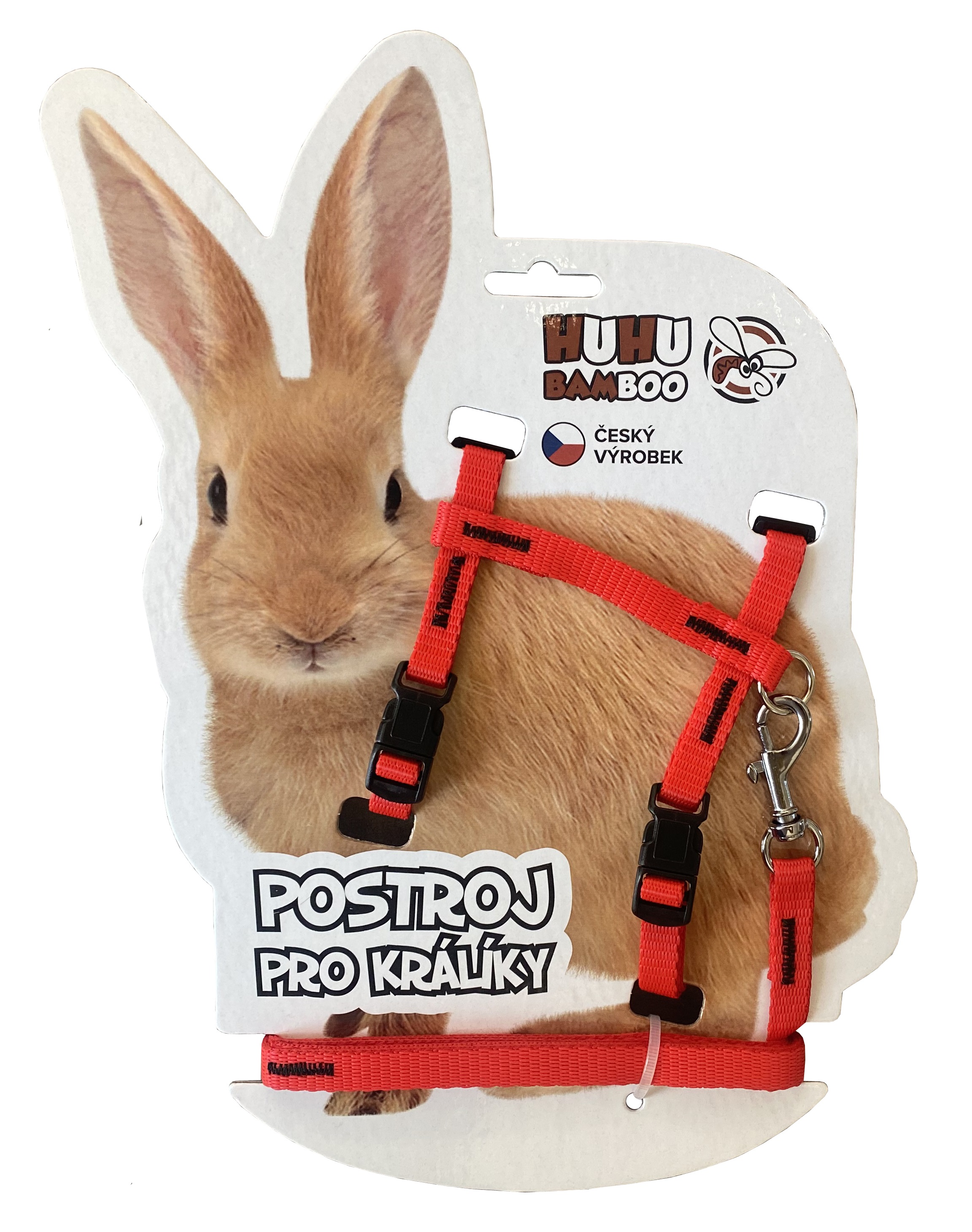 Huhubamboo set postroje a vodítka pro králíka – červený