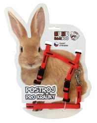 Huhubamboo set postroje a vodítka pro králíka – červený