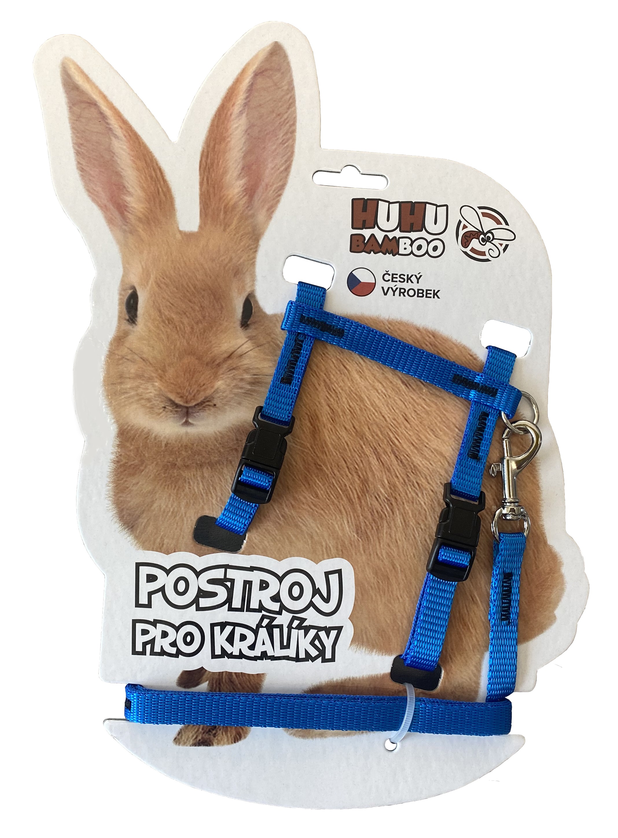 Huhubamboo set postroje a vodítka pro králíka – modrý