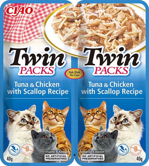 Inaba Kapsička Churu Cat Twin Packs - tuňák, kuře a hřebenatky ve vývaru 80g
