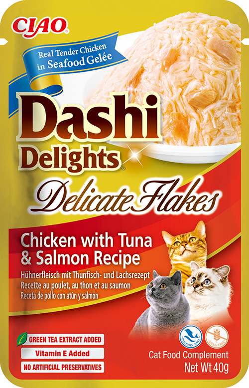 Inaba Kapsička Dashi Cat Delights Delicate Flakes kuře s tuňákem a lososem 40g
