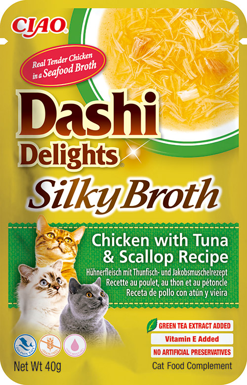 Inaba Kapsička Dashi Cat Delights Silky Broth kuře s tuňákem a hřebenatkou 40g