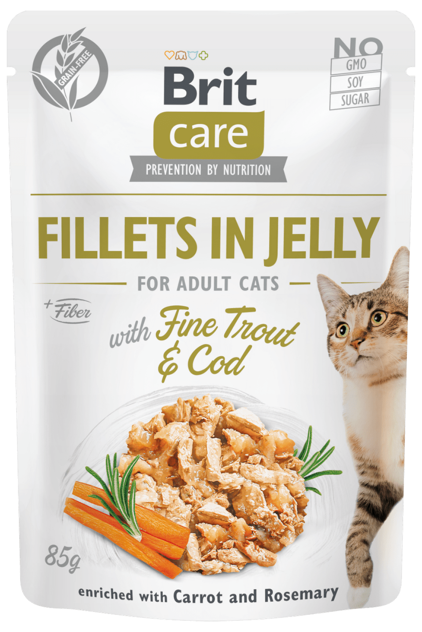 Kapsička Brit Care Cat Fillets in Jelly with Fine Trout & Cod 85g