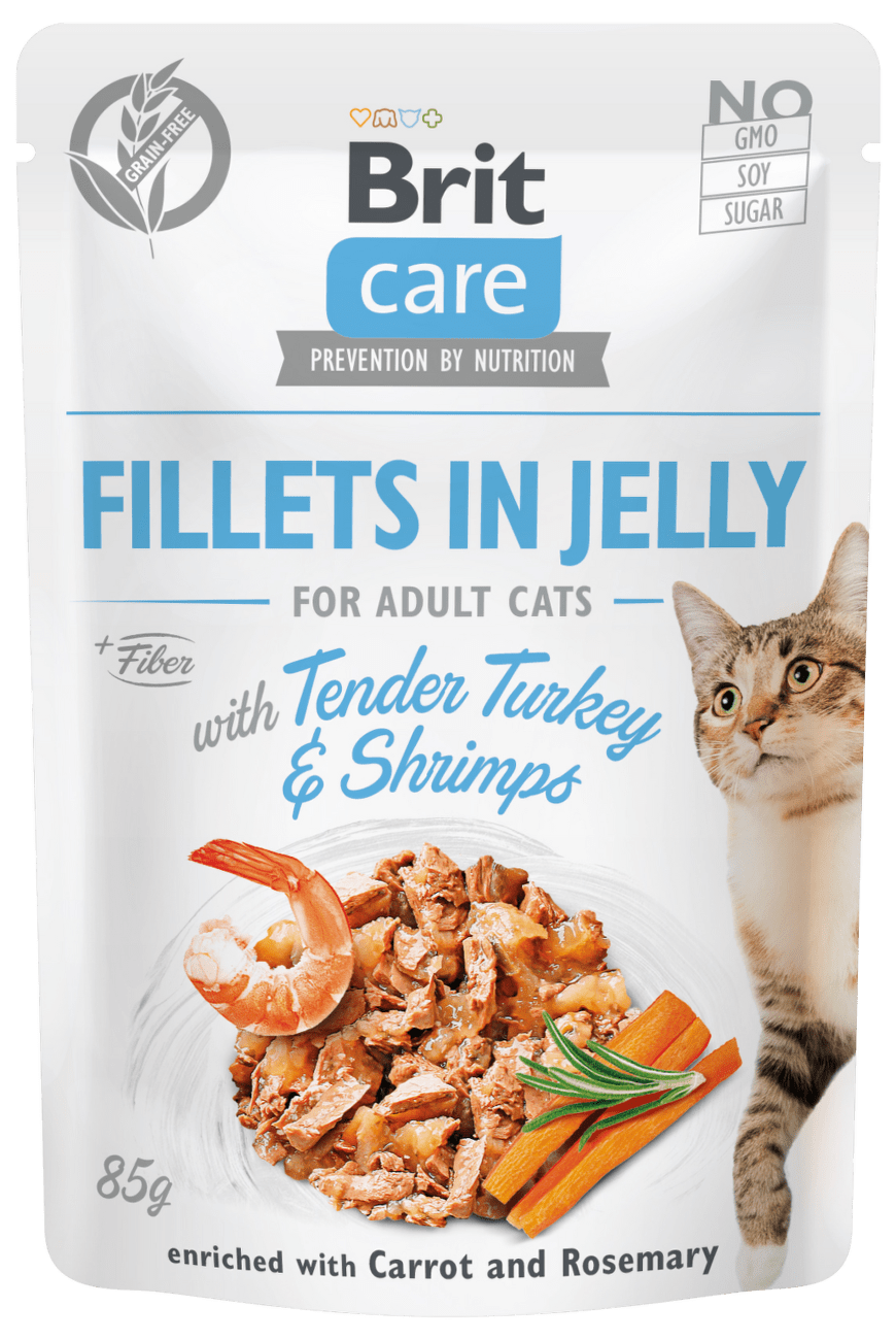 Kapsička Brit Care Cat Fillets in Jelly with Tender Turkey & Shrimps 85g