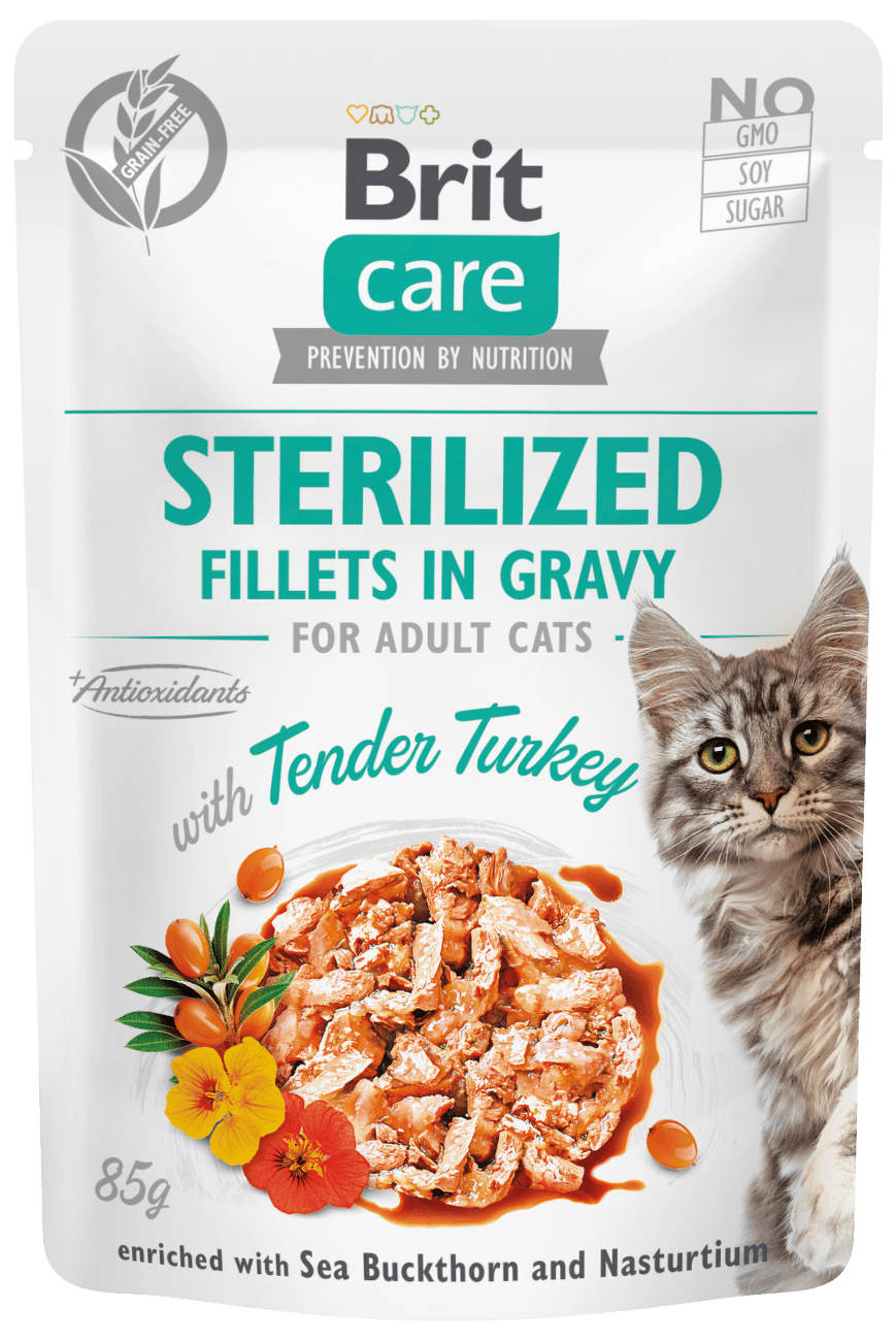 Kapsička Brit Care Cat Sterilized Fillets in Gravy with Tender Turkey 85g