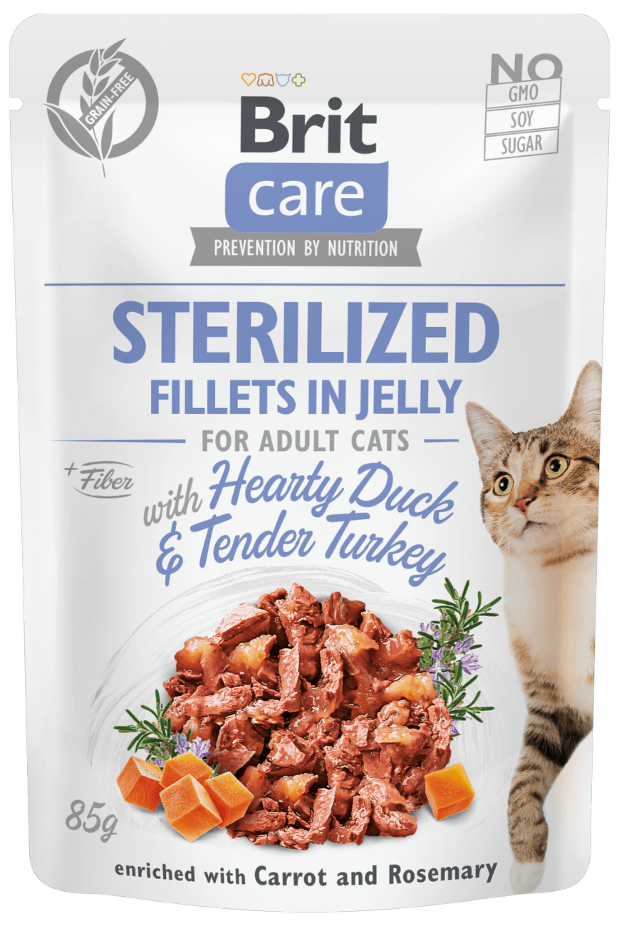 Kapsička Brit Care Cat Sterilized Fillets in Jelly with Hearty Duck & Tender Turkey 85g