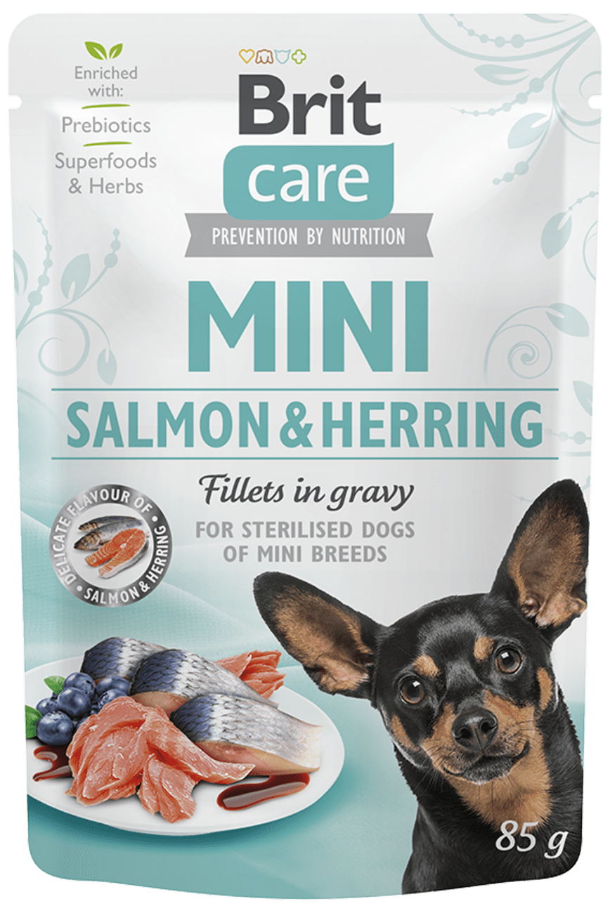 Kapsička Brit Care Mini Salmon & Herring sterilised fillets in gravy 85g