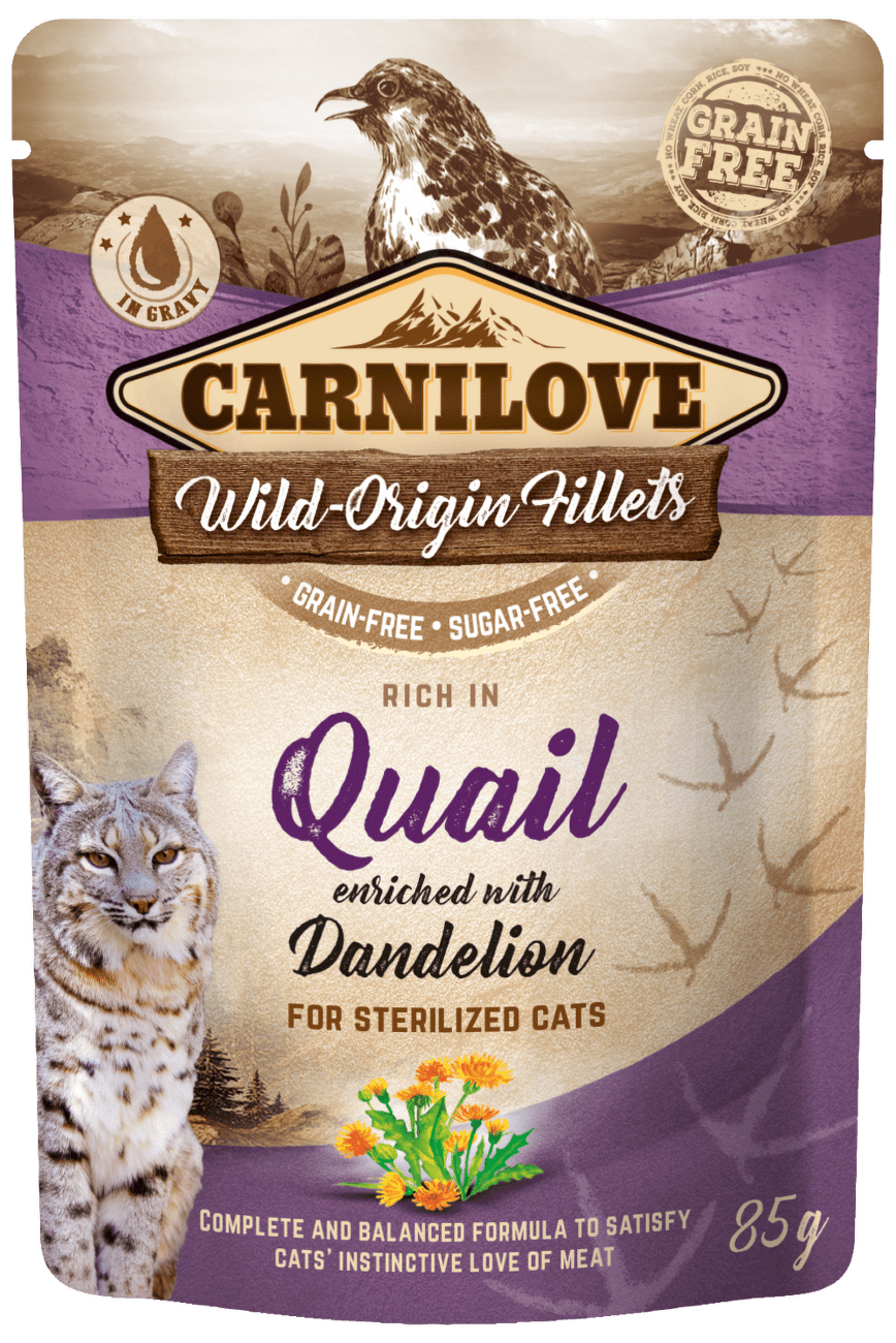 Kapsička Carnilove Cat Pouch Castrate křepelka s pampeliškou 85g