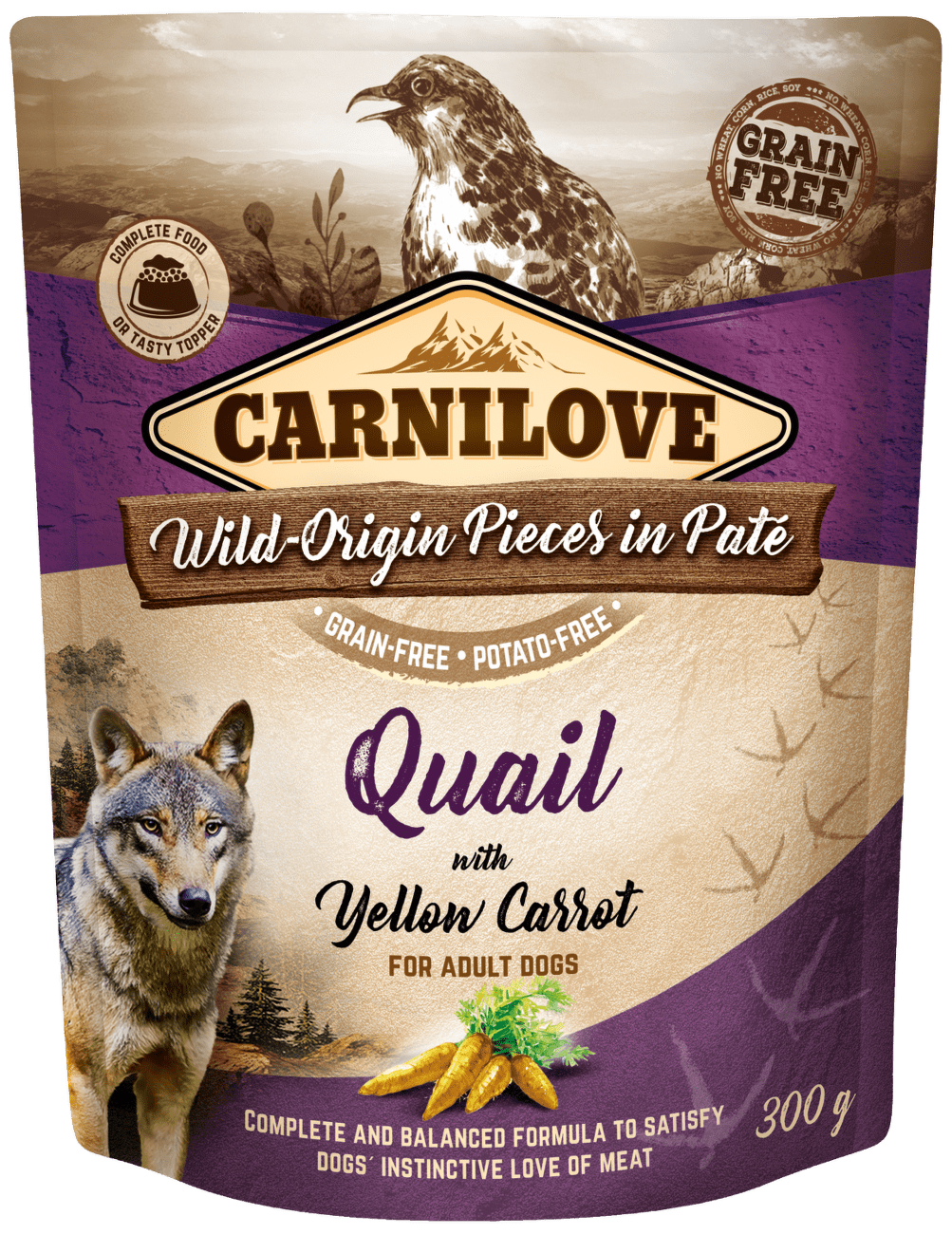 Kapsička Carnilove Dog Pouch Paté křepelka se žlutou mrkví 300g