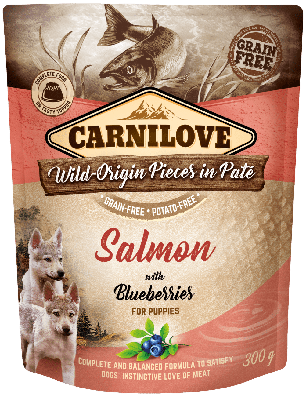 Kapsička Carnilove Dog Pouch Paté Puppy losos s borůvkami 300g