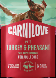 Kapsička CARNILOVE Paté pro dospělé psy krůta a bažant s listy maliníku 300 g
