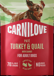 Kapsička CARNILOVE Paté pro dospělé psy krůta a křepelka s mrkví 300 g