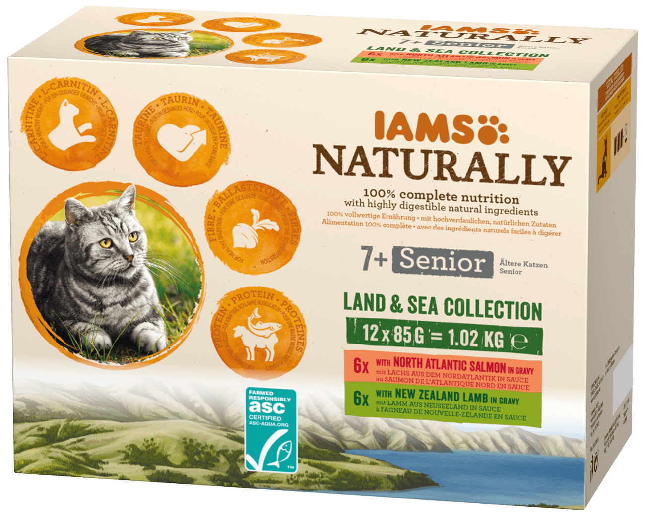 Kapsička IAMS Naturally Senior mořské a suchozemské maso v omáčce multipack 12x85g