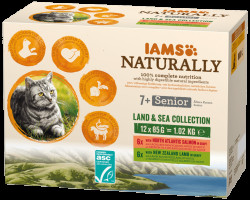 Kapsička IAMS Naturally Senior mořské a suchozemské maso v omáčce multipack 12x85g