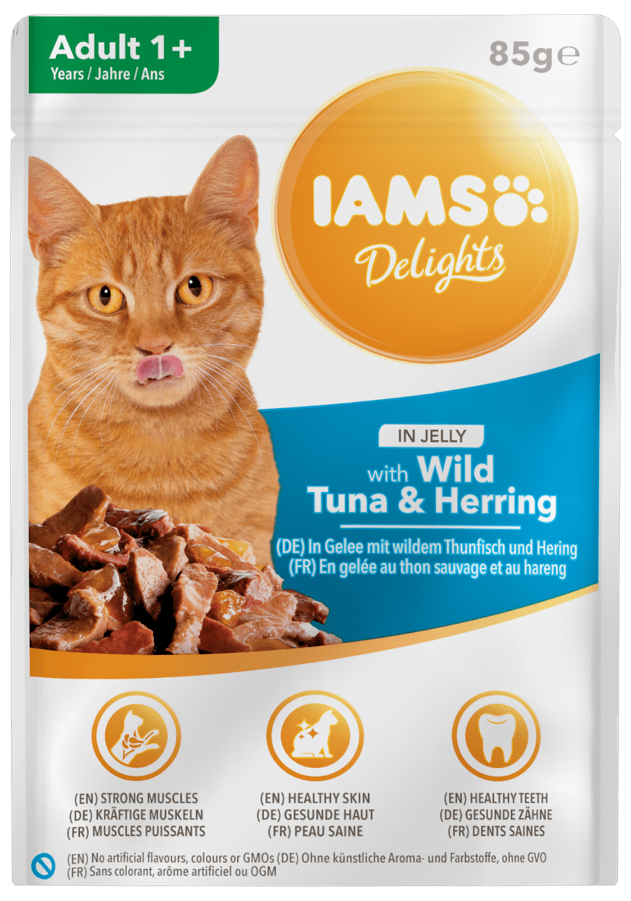 Kapsička IAMS pro kočky s masem z tuňáka a sledě v želé 85g