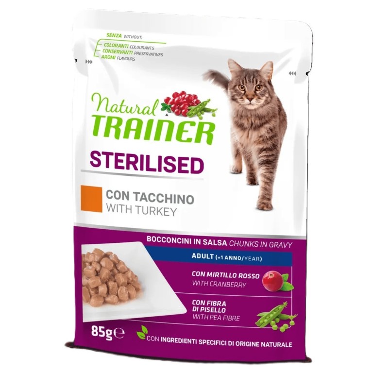 Kapsička Natural Trainer Cat STERILISED krůta 85 g