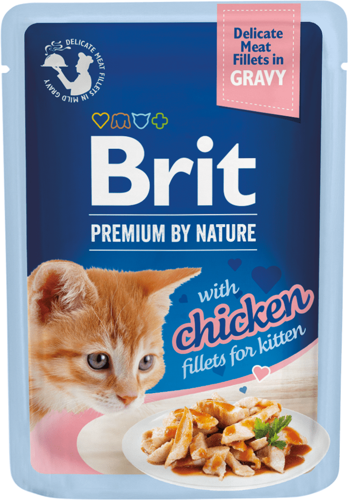 Kapsička pro koťata Brit Premium by Nature Delicate Fillets in Gravy kuře 85g