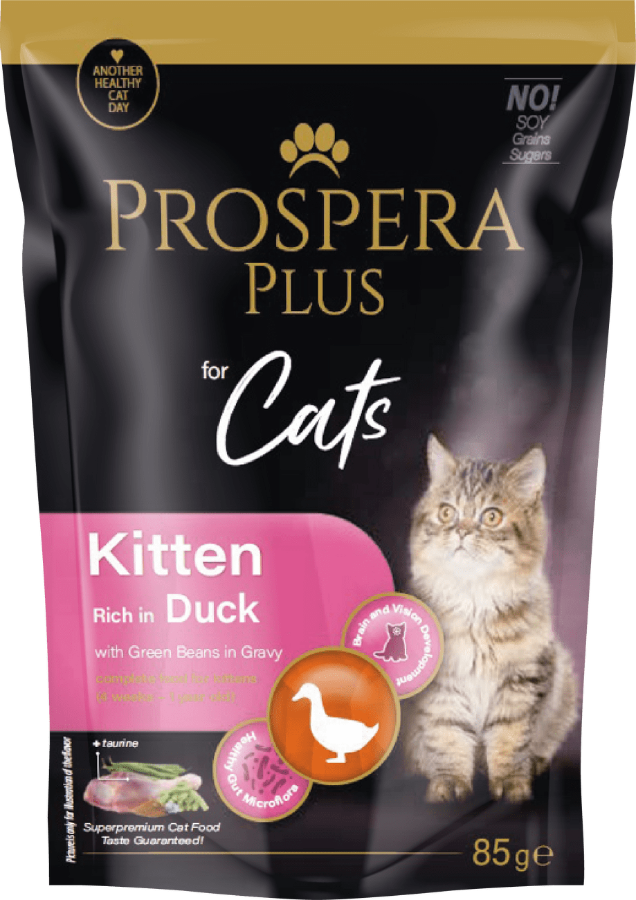 Kapsička Prospera Plus Cat Kitten kachna a zelené fazolky 85g