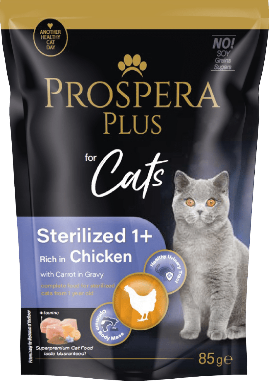 Kapsička Prospera Plus Cat Sterilised 1+ kuře a mrkev 85g
