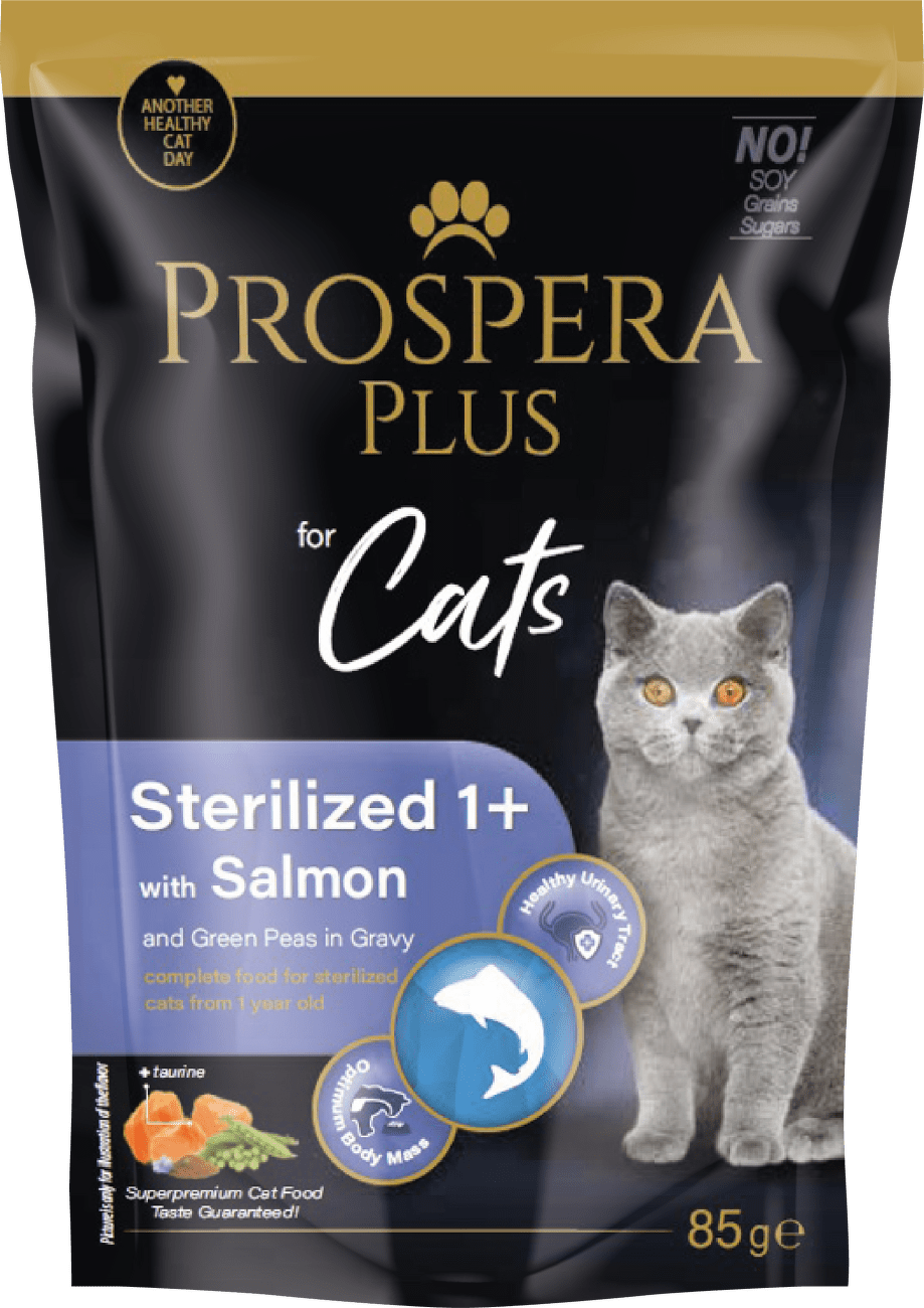 Kapsička Prospera Plus Cat Sterilised 1+ losos a hrášek 85g