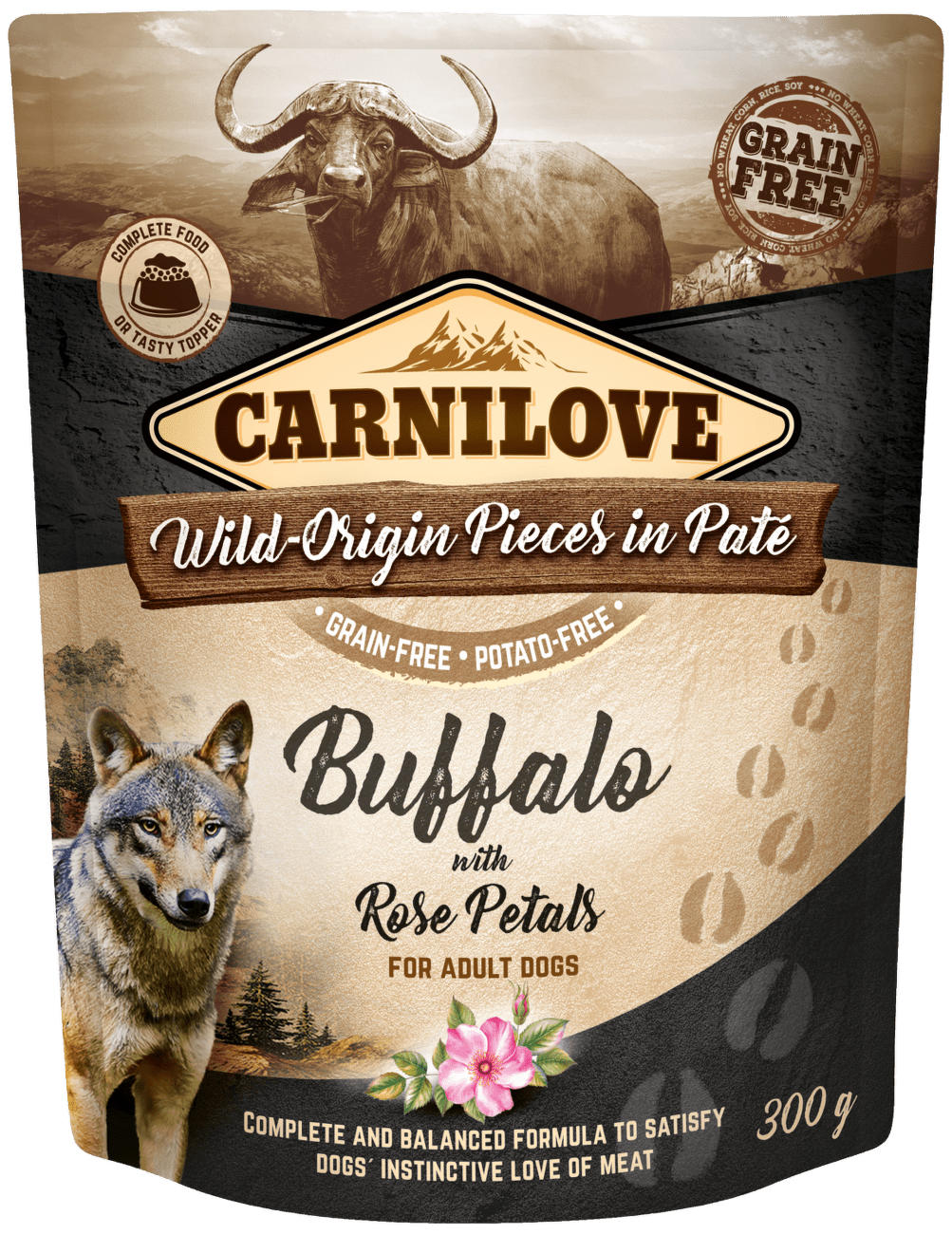 Kapsičky Carnilove Dog Pouch Paté buvol s plátky růží 300g