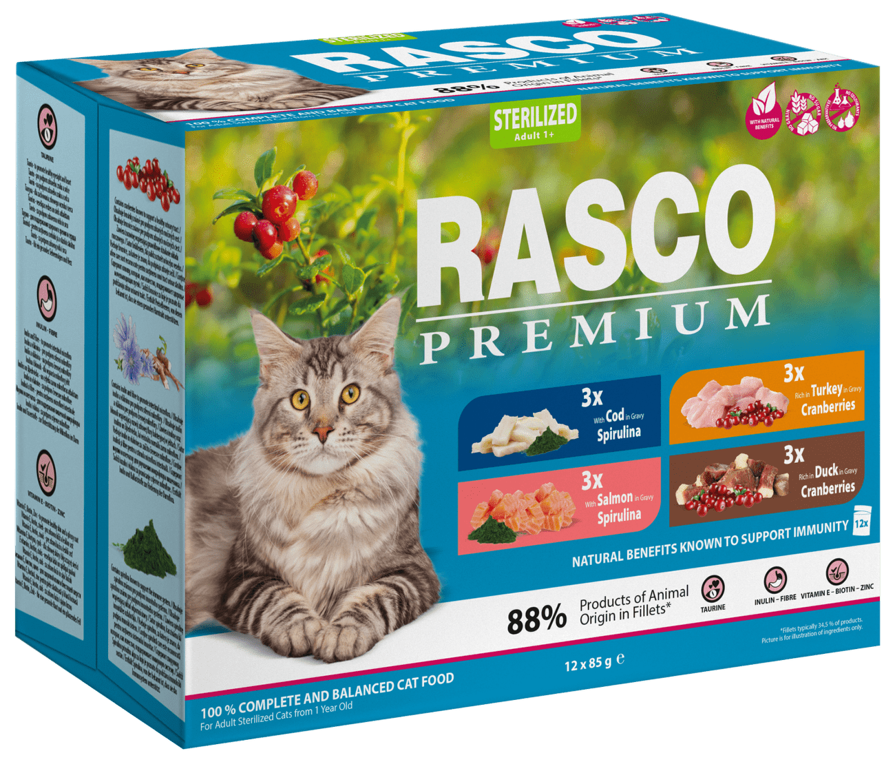 Kapsičky Rasco Premium Cat Adult Sterilized Multipack 12x85g