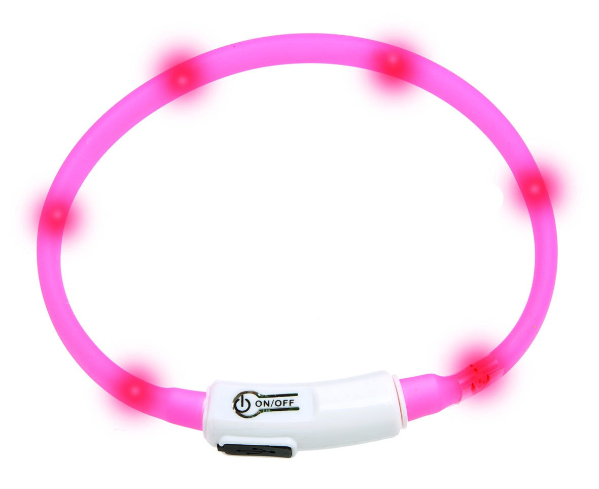 Karlie Visiolight svítící LED obojek 35 cm růžový