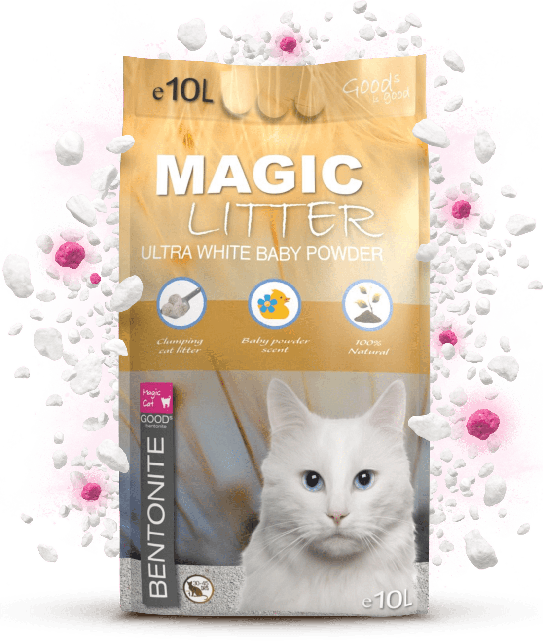 Kočkolit Magic Litter Bentonite Ultra White Baby Powder 10l