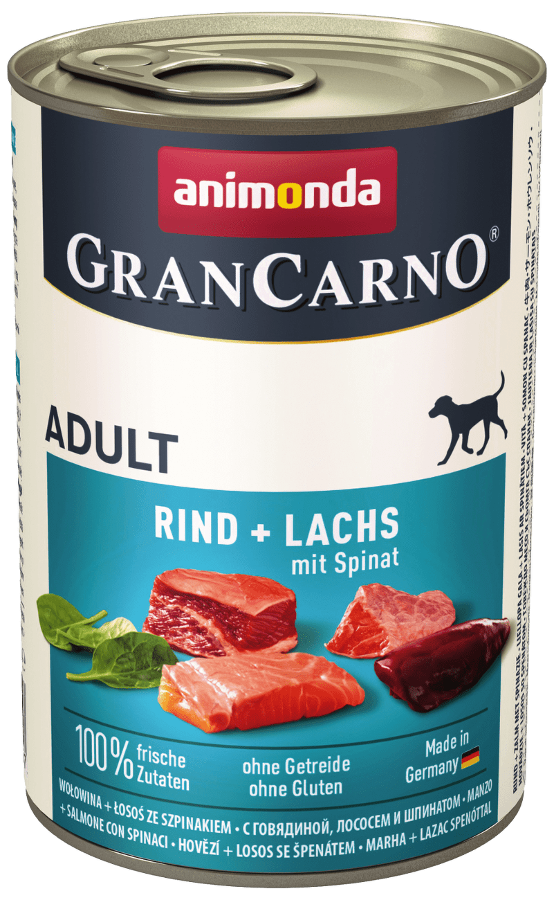 Konzerva Animonda Gran Carno hovězí + losos + špenát 400g