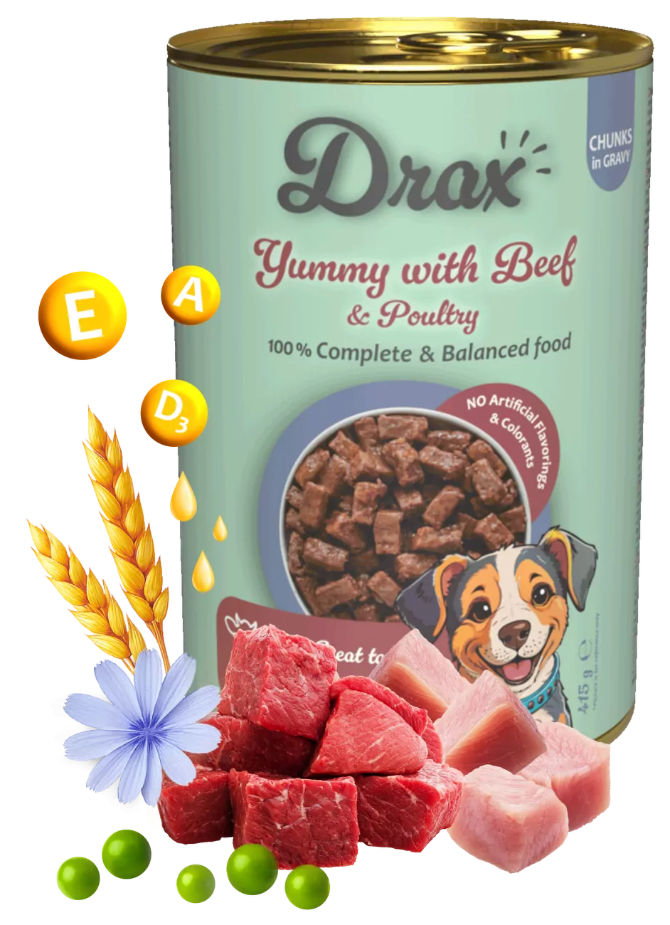 Konzerva Drax Adult Dog s hovězím a drůbežím 1240g