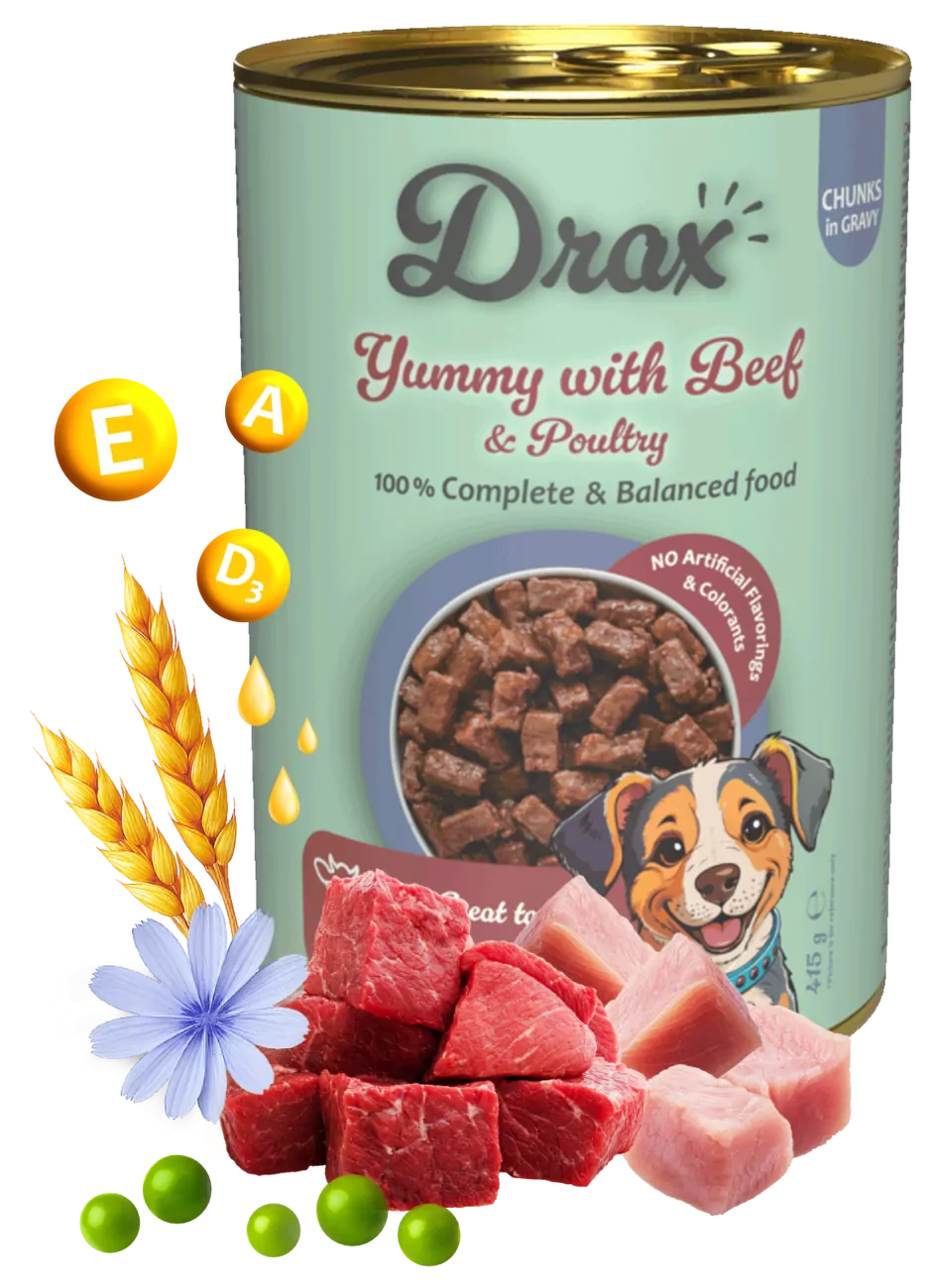 Konzerva Drax Adult Dog s hovězím a drůbežím 415g