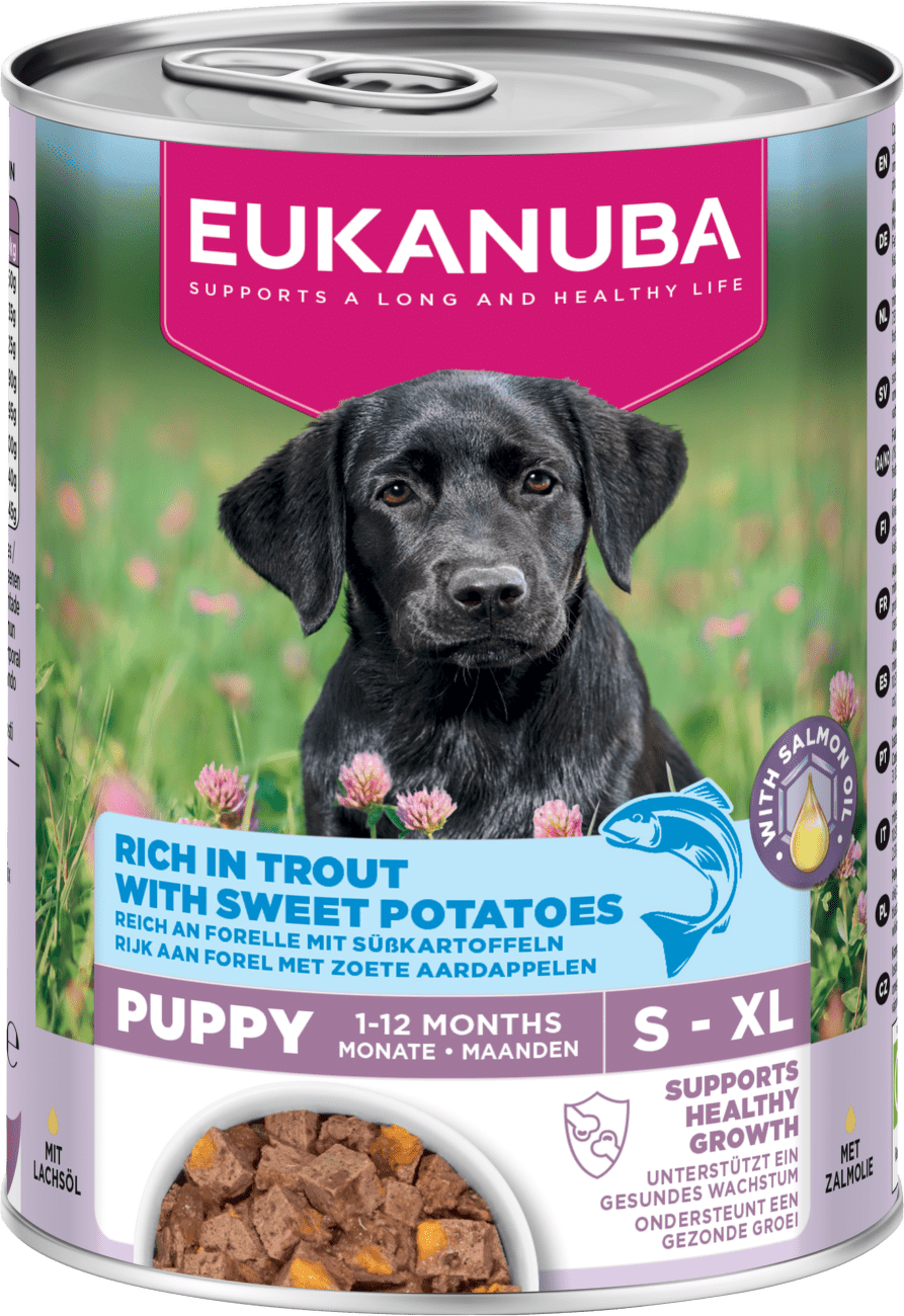 Konzerva Eukanuba Puppy Pstruh s batáty 400g