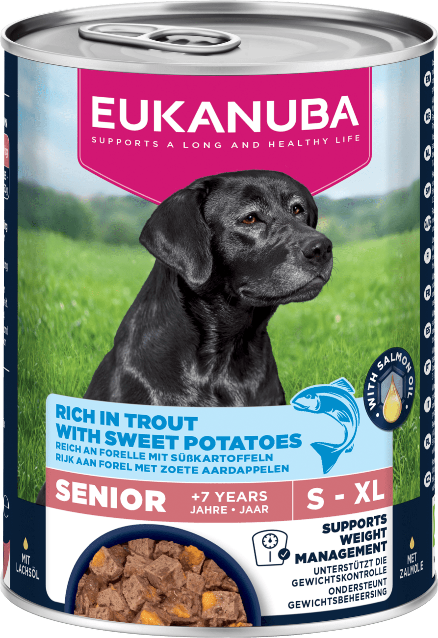 Konzerva Eukanuba Senior pstruh s batáty 400g