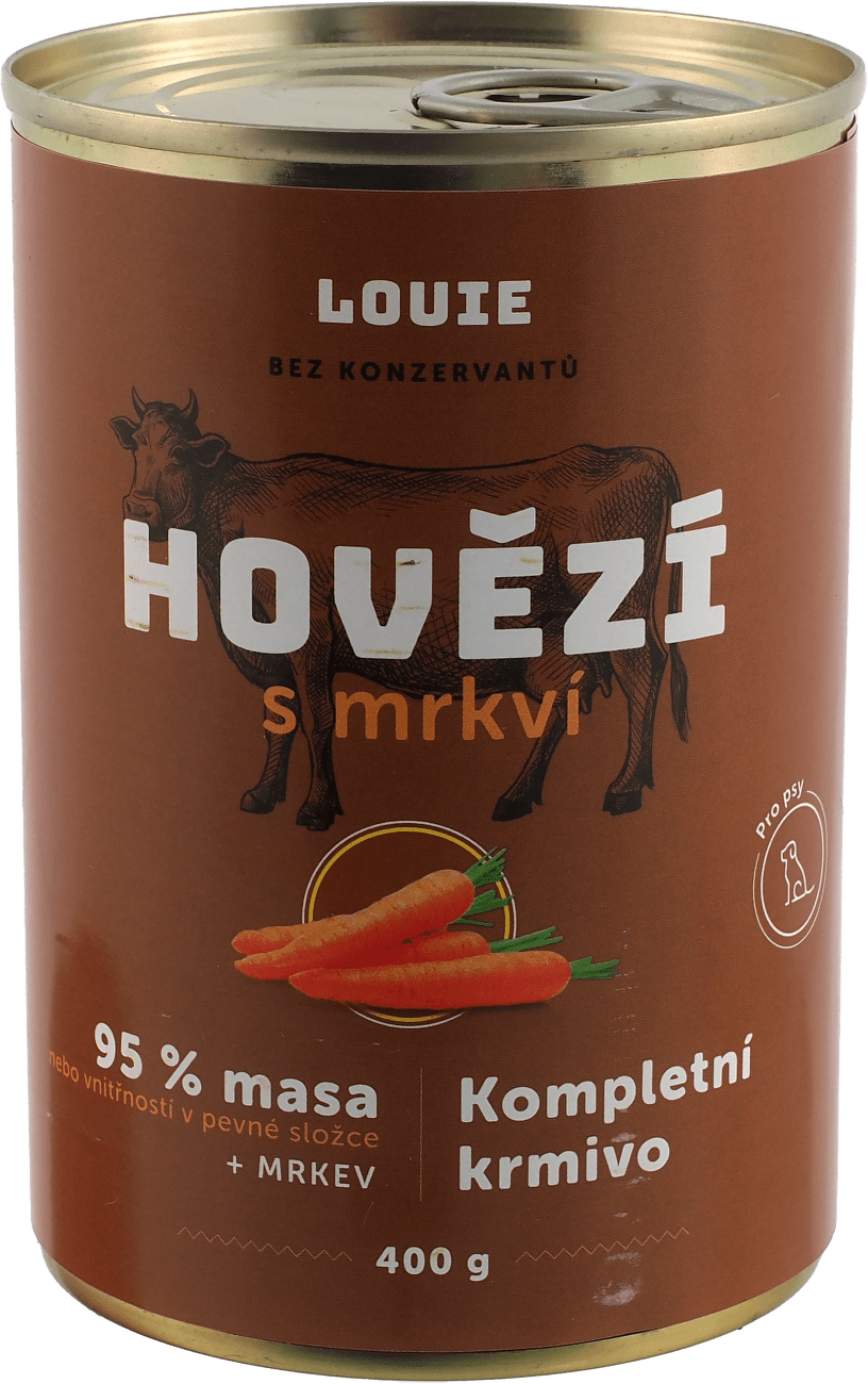 Konzerva Louie hovězí s mrkví, vitamíny a minerály 400g