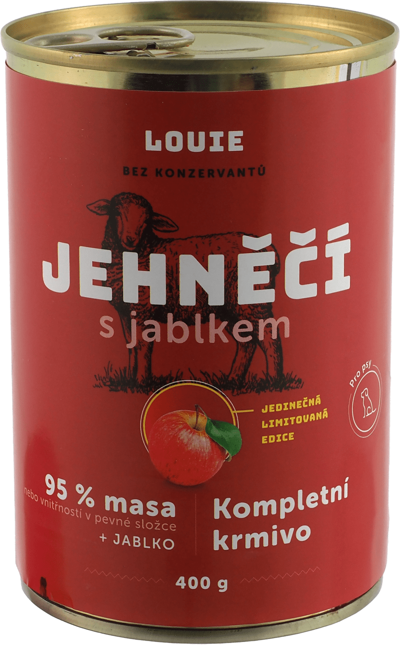 Konzerva Louie jehněčí s krůtím, jablkem a prebiotiky 400g