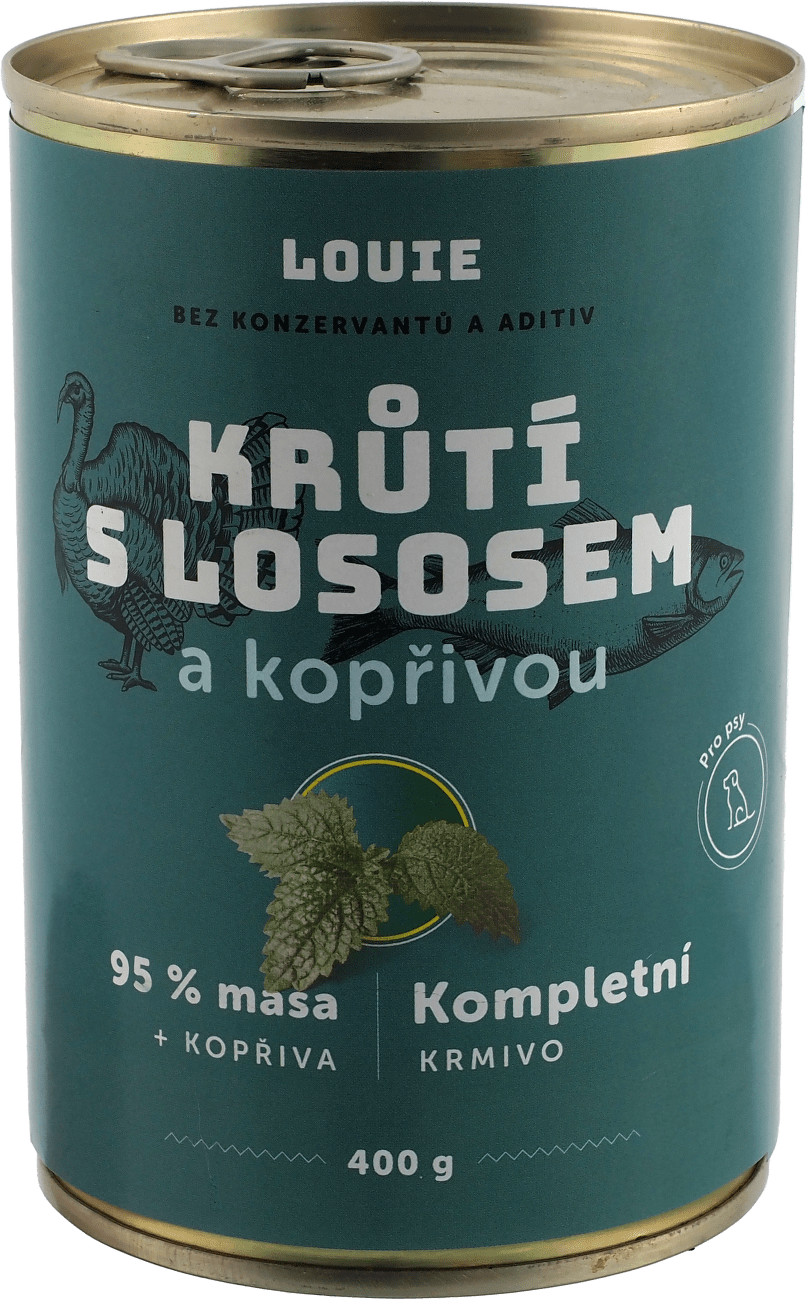Konzerva Louie krůtí s lososem a kopřivou 400g