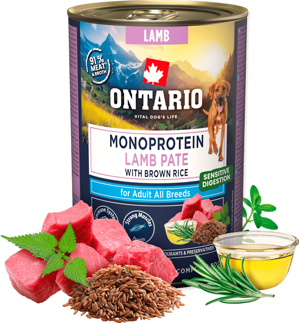 Konzerva Ontario Adult Monoprotein jehněčí pate s hnědou rýží 400g